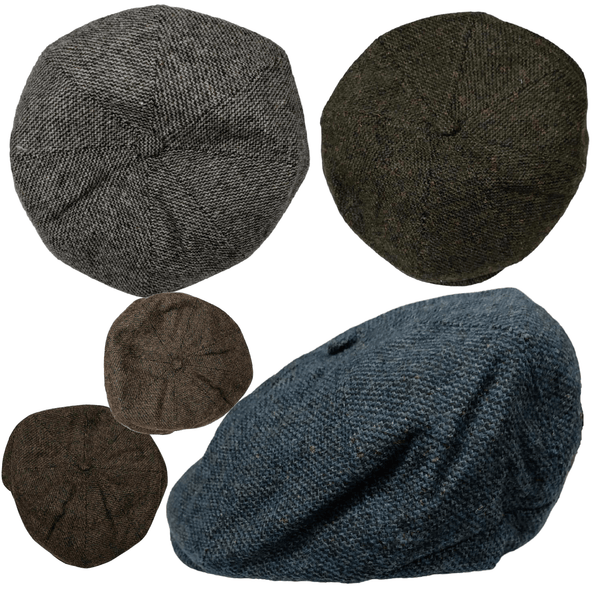 Peaky Blinders Newsboy Hat Gatsby Cap Flat Tweed herringbone 8 Panel Baker Boy - Georgio Peviani