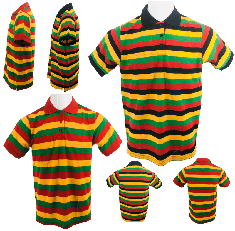 Men's Rasta Polo Striped T Shirt Men Collar Short Sleeves Shirt Top Pendeen Tee - Georgio Peviani