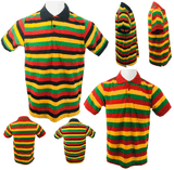 Men's Rasta Polo Striped T Shirt Men Collar Short Sleeves Shirt Top Pendeen Tee - Georgio Peviani
