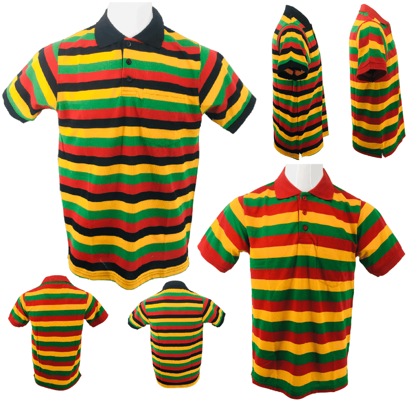 Men's Rasta Polo Striped T Shirt Men Collar Short Sleeves Shirt Top Pendeen Tee - Georgio Peviani