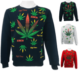 Mens Marijuana Leaves Sweatshirt Ganja Jumper Fleece Cannabis Sweater Knitwear Top UK S-2XL - Georgio Peviani