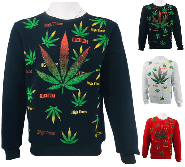 Mens Marijuana Leaves Sweatshirt Ganja Jumper Fleece Cannabis Sweater Knitwear Top UK S-2XL - Georgio Peviani
