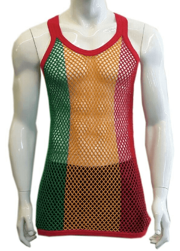 Mens Rasta Jamaica Vest Plain String Fishnet Mesh Gym Summer Muscle String Tank Top Fitted String Vest - Georgio Peviani