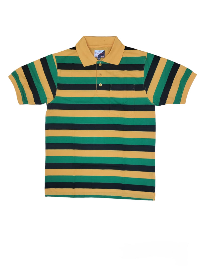 Men's Rasta Polo Striped T Shirt Men Collar Short Sleeves Shirt Top Pendeen Tee