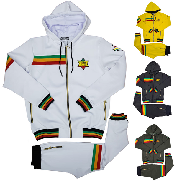 Mens Rasta Tracksuit 2 Piece Zipper Multicolour Men's Matching Sweatshirts Sweatpants Athletic Hoodie & Joggers Zip Pants Bottoms Track Suit