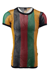 Mens Crystal String Mesh Tops Cotton Men Mesh Fishnet Short Sleeve T-Shirt Top Tee - Georgio Peviani