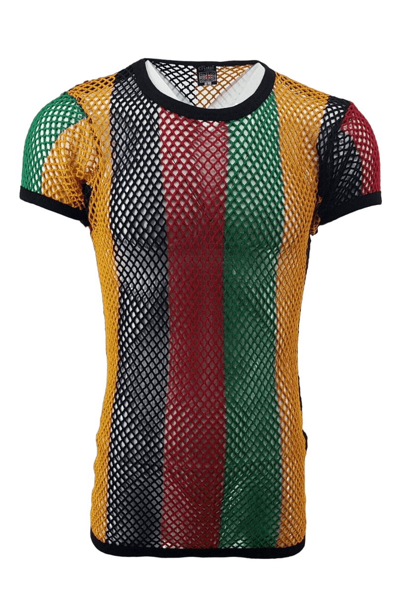 Mens Crystal String Mesh Tops Cotton Men Mesh Fishnet Short Sleeve T-Shirt Top Tee - Georgio Peviani