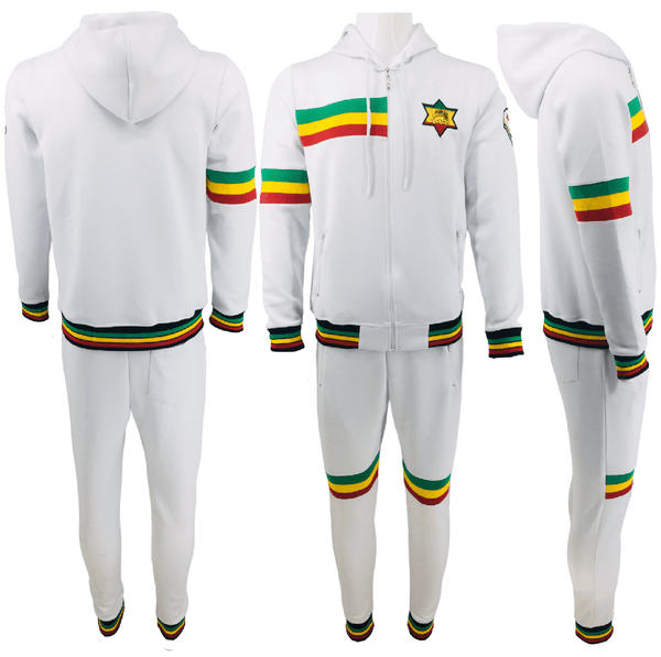 Mens Tracksuit 2 Piece Zipper Rasta White Men's Matching Sweatshirts Sweatpants Athletic Hoodie & Joggers Zip Pants Bottoms Track Suit - Georgio Peviani