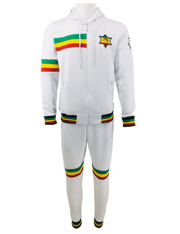 Mens Tracksuit 2 Piece Zipper Rasta White Men's Matching Sweatshirts Sweatpants Athletic Hoodie & Joggers Zip Pants Bottoms Track Suit - Georgio Peviani