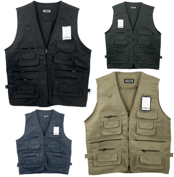 Mens Vest Waistcoat Utility Multi Pocket Workwear Body Warmer Gillet Fisherman - Georgio Peviani