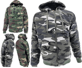 Mens Camouflage Hoodie Fur Lined Full Zip Army Camo Military Sherpa Hooded Men Warm Winter Jacket M - 3XL - Georgio Peviani