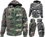 Mens Camouflage Hoodie Fur Lined Full Zip Army Camo Military Sherpa Hooded Men Warm Winter Jacket M - 3XL - Georgio Peviani