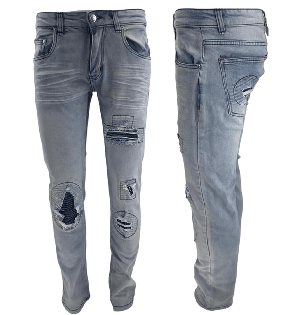 Men's Ripped Jeans Light Blue Men Peviani Carrot Fit Jean Designer Slim Patchwork Biker Denim Trouser Jeans Pants - Georgio Peviani