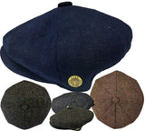 Mens Herringbone Hat 8 Panel Flat Cap Peaky Blinders Newsboy Tweed Baker Boy Gatsby 100% Wool Hat - Georgio Peviani