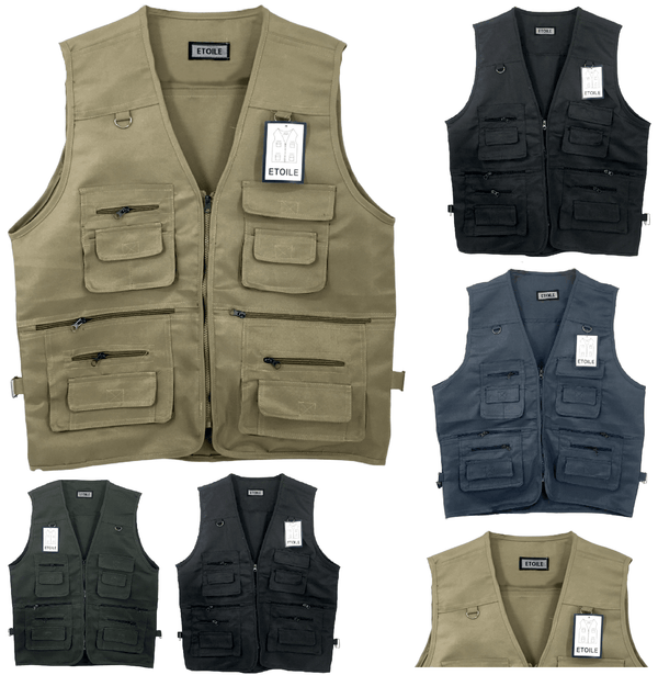 Mens Vest Waistcoat Utility Multi Pocket Workwear Body Warmer Gillet Fisherman - Georgio Peviani