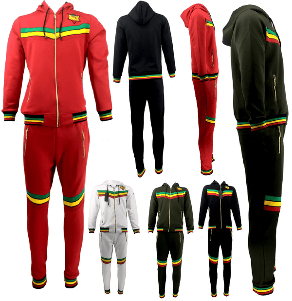 Mens Tracksuit 2 Piece Zipper Rasta Multicolour Men's Matching Sweatshirts Sweatpants Athletic Hoodie & Joggers Zip Pants Bottoms Track Suit - Georgio Peviani