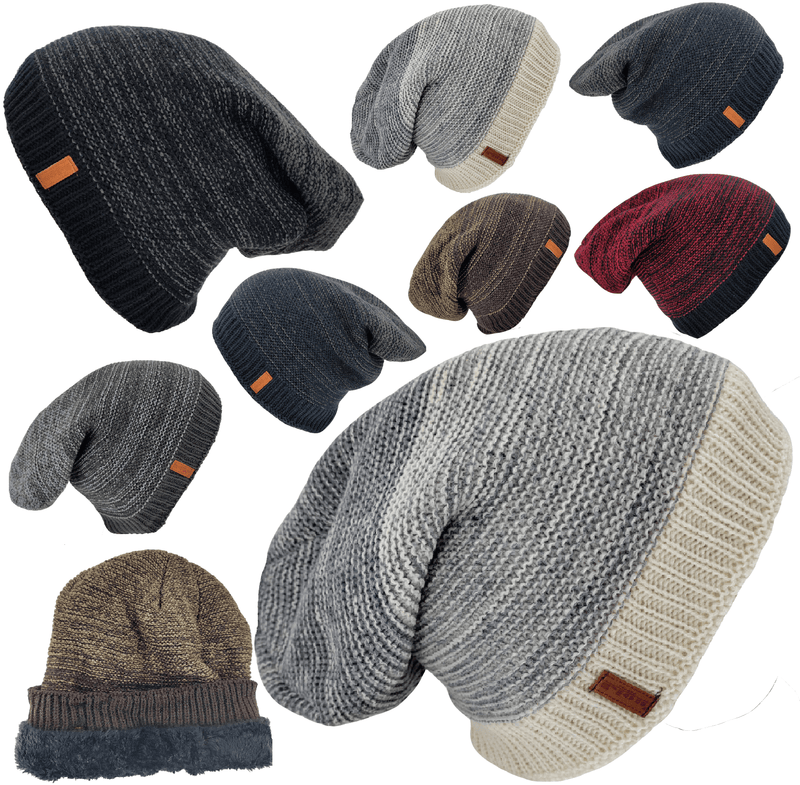 Mens Ladies Knitted Woolly Winter Slouch Beanie Hat Cap One Size Skateboard Warm Hats - Georgio Peviani