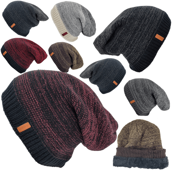 Mens Ladies Knitted Woolly Winter Slouch Beanie Hat Cap One Size Skateboard Warm Hats - Georgio Peviani