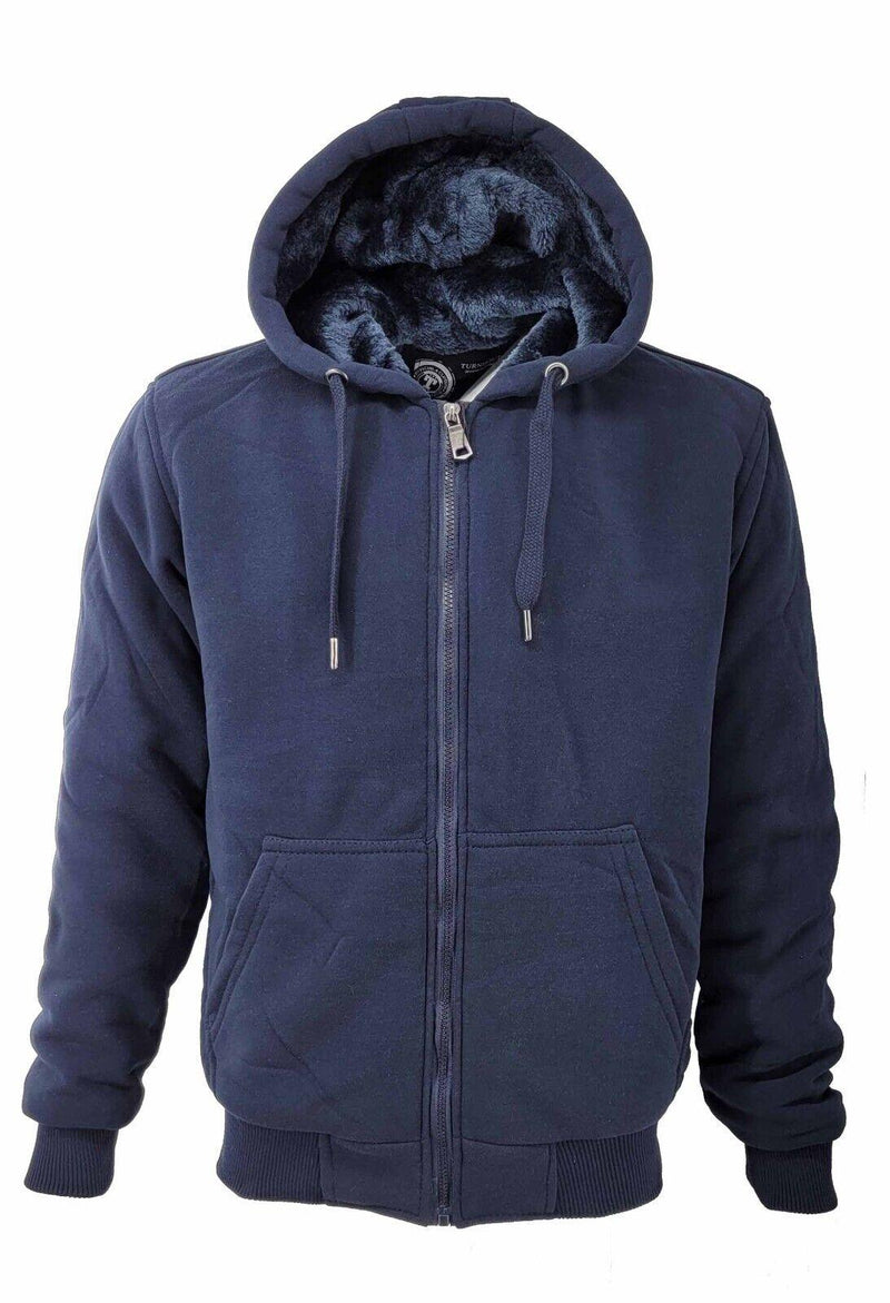 Mens Thick Soft Fur Fleece Heavy Duty Work Hoodie Winter Black Sweatshirt Men Fur Full Zip Up Sweatshirts - Georgio Peviani