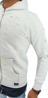 Mens Hooded Jacket Sweatshirts Men's Long Line Hip Hop Zip Up Frayed Pullover Coat Top - Georgio Peviani