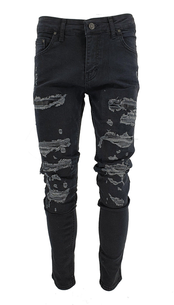Peviani Biker Slim Fit Jeans-Black - Georgio Peviani