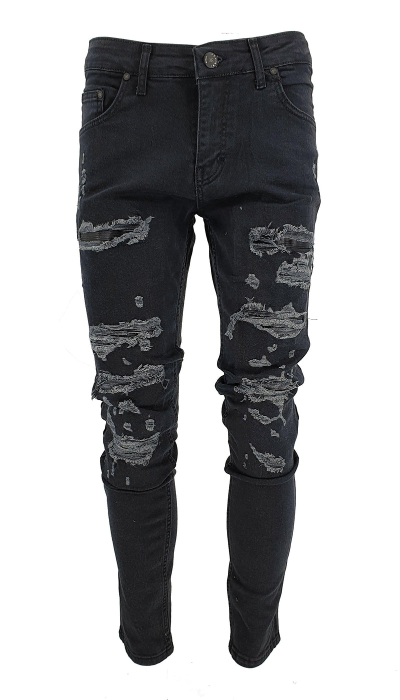 Peviani Biker Slim Fit Jeans-Black - Georgio Peviani