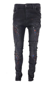 GP PATCHWORK PAINT SPLATTER JEANS - BLACK - Georgio Peviani