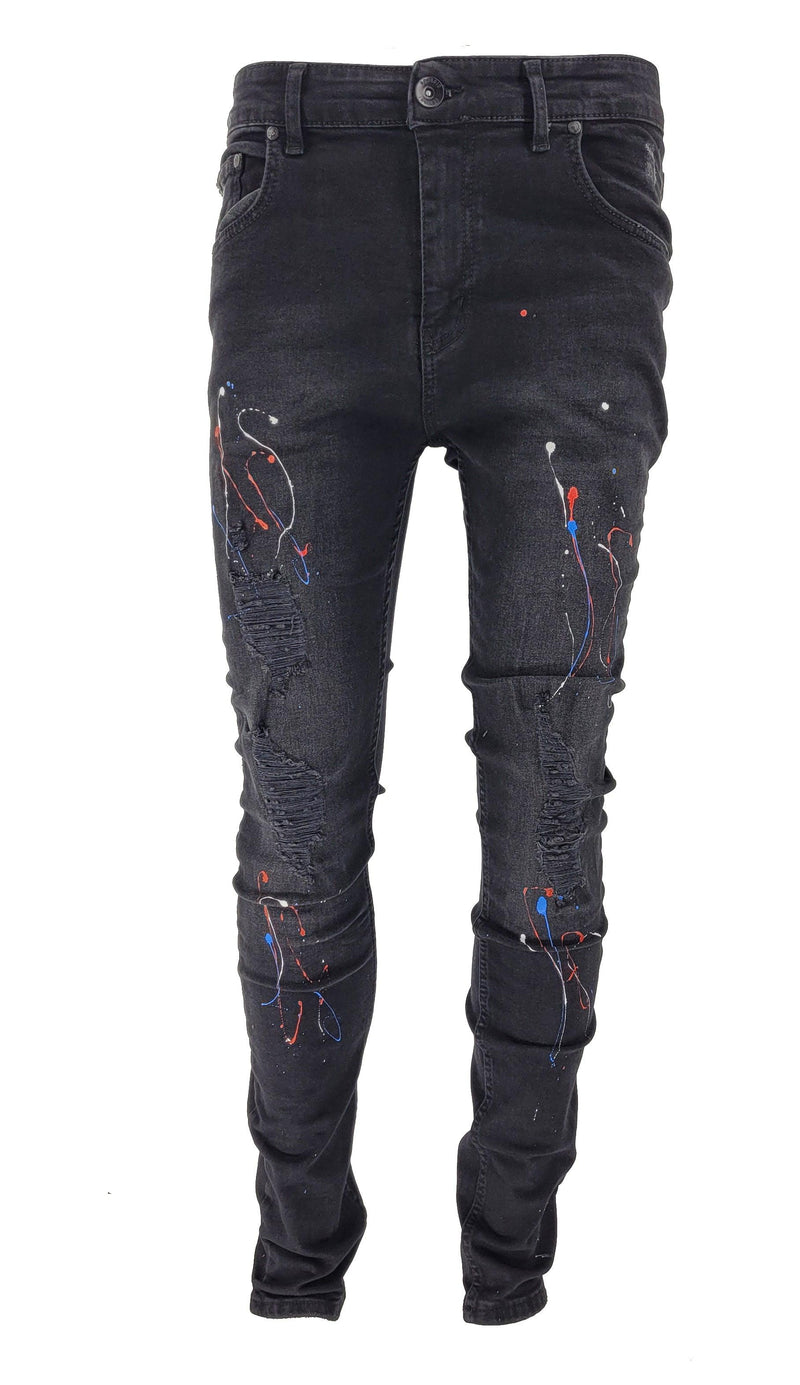 GP PATCHWORK PAINT SPLATTER JEANS - BLACK - Georgio Peviani