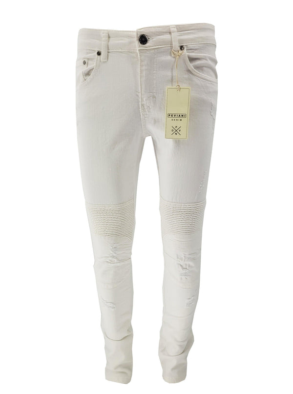 Peviani Biker Slim Fit Jeans -White - Georgio Peviani
