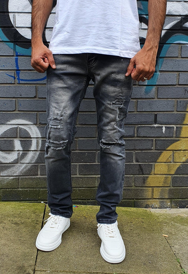 Peviani Dark Grey Ripped Jeans - Georgio Peviani