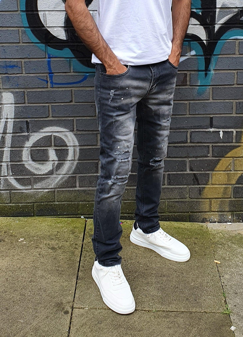 Peviani Dark Grey Ripped Jeans - Georgio Peviani