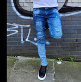 Peviani Ripped Slim Fit Jeans-Blue - Georgio Peviani