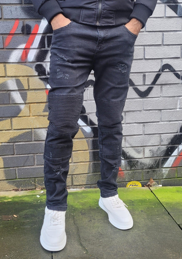 Peviani Biker Ripped Jeans-Black - Georgio Peviani