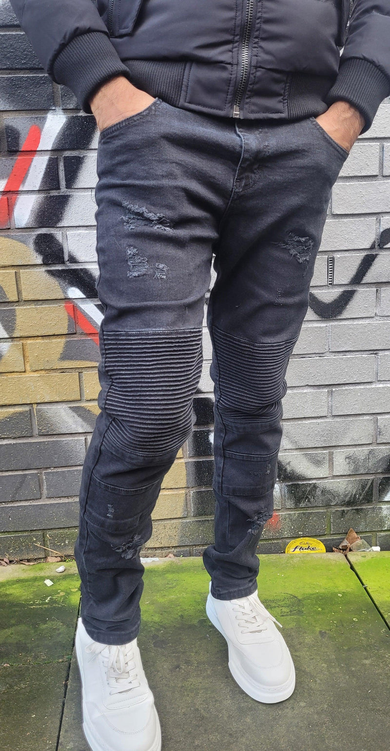 Peviani Biker Ripped Jeans-Black - Georgio Peviani