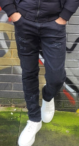 Peviani Biker Ripped Jeans-Black - Georgio Peviani