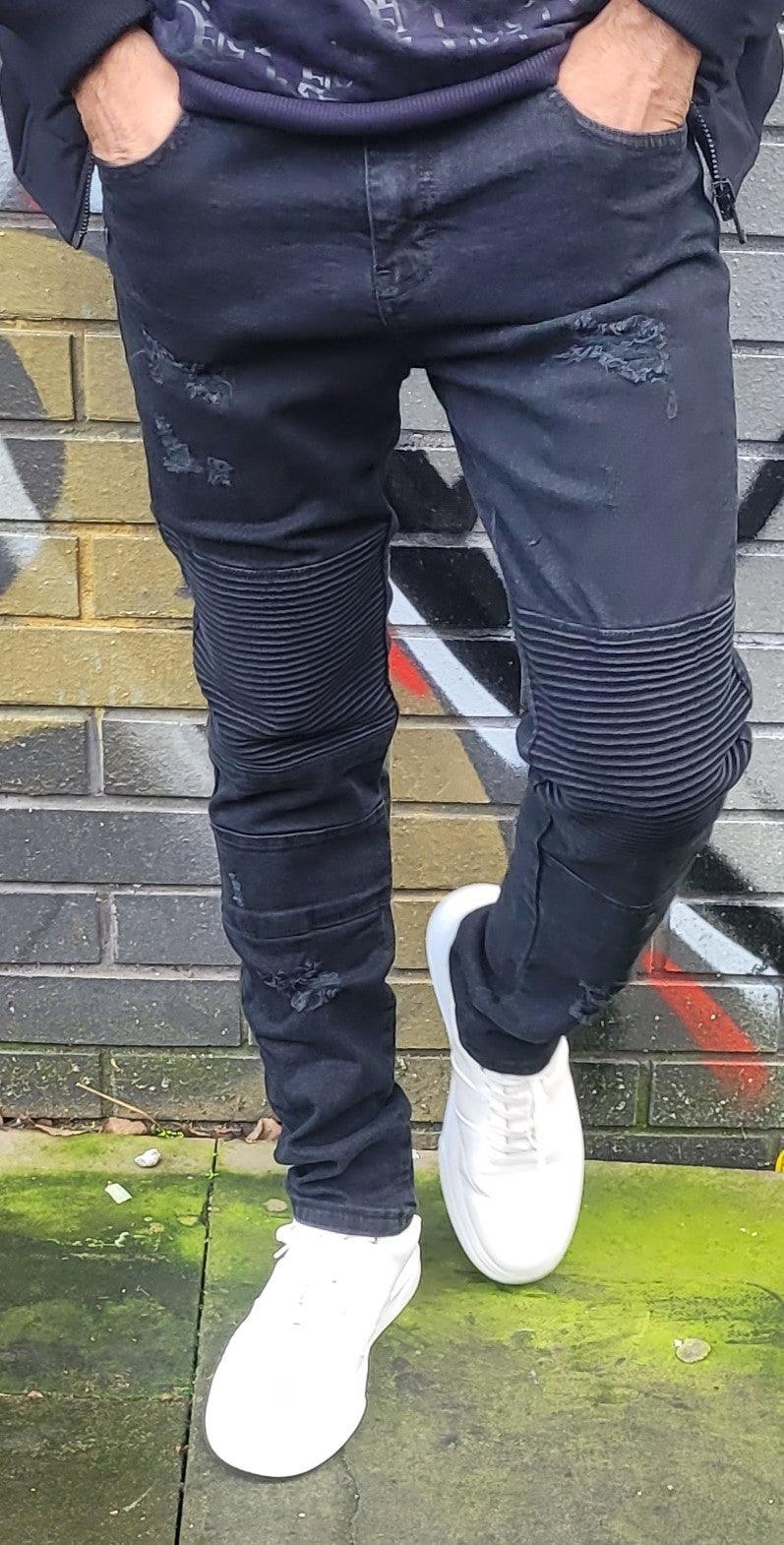Peviani Biker Ripped Jeans-Black - Georgio Peviani