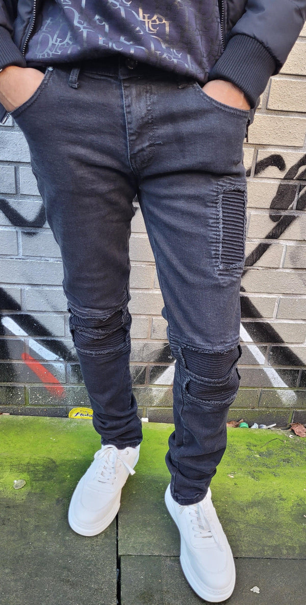Peviani Biker Slim Fit Jeans-black - Georgio Peviani