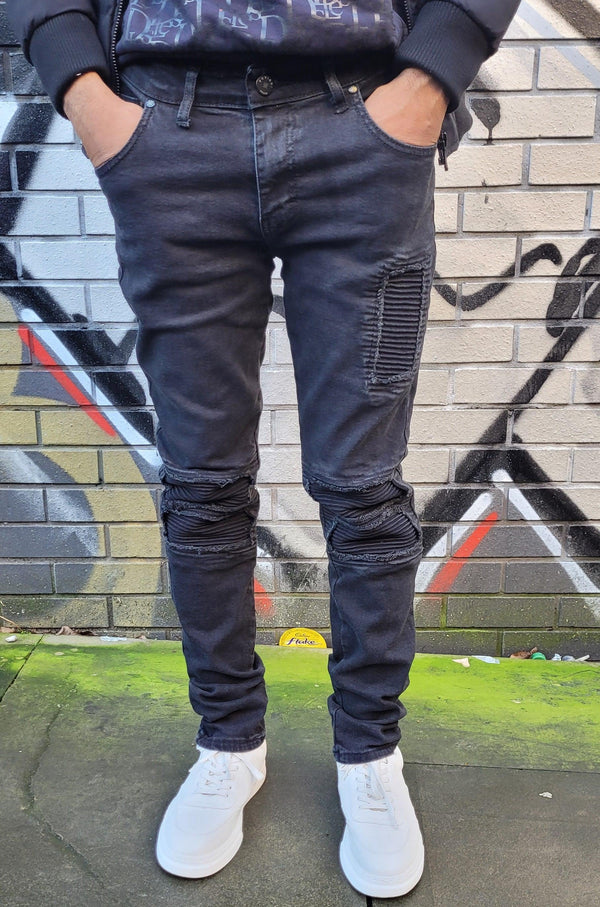 Peviani Biker Slim Fit Jeans-black - Georgio Peviani