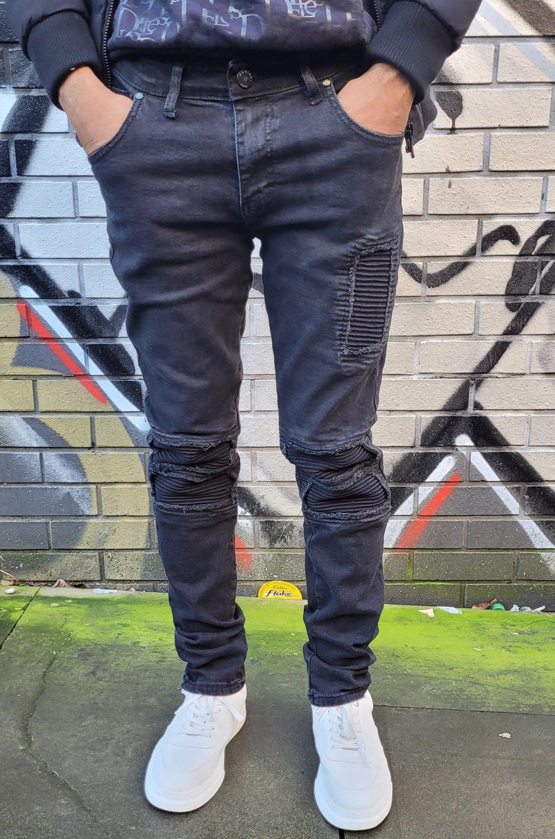 Peviani Biker Slim Fit Jeans-black - Georgio Peviani