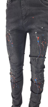 GP PATCHWORK PAINT SPLATTER JEANS - BLACK - Georgio Peviani