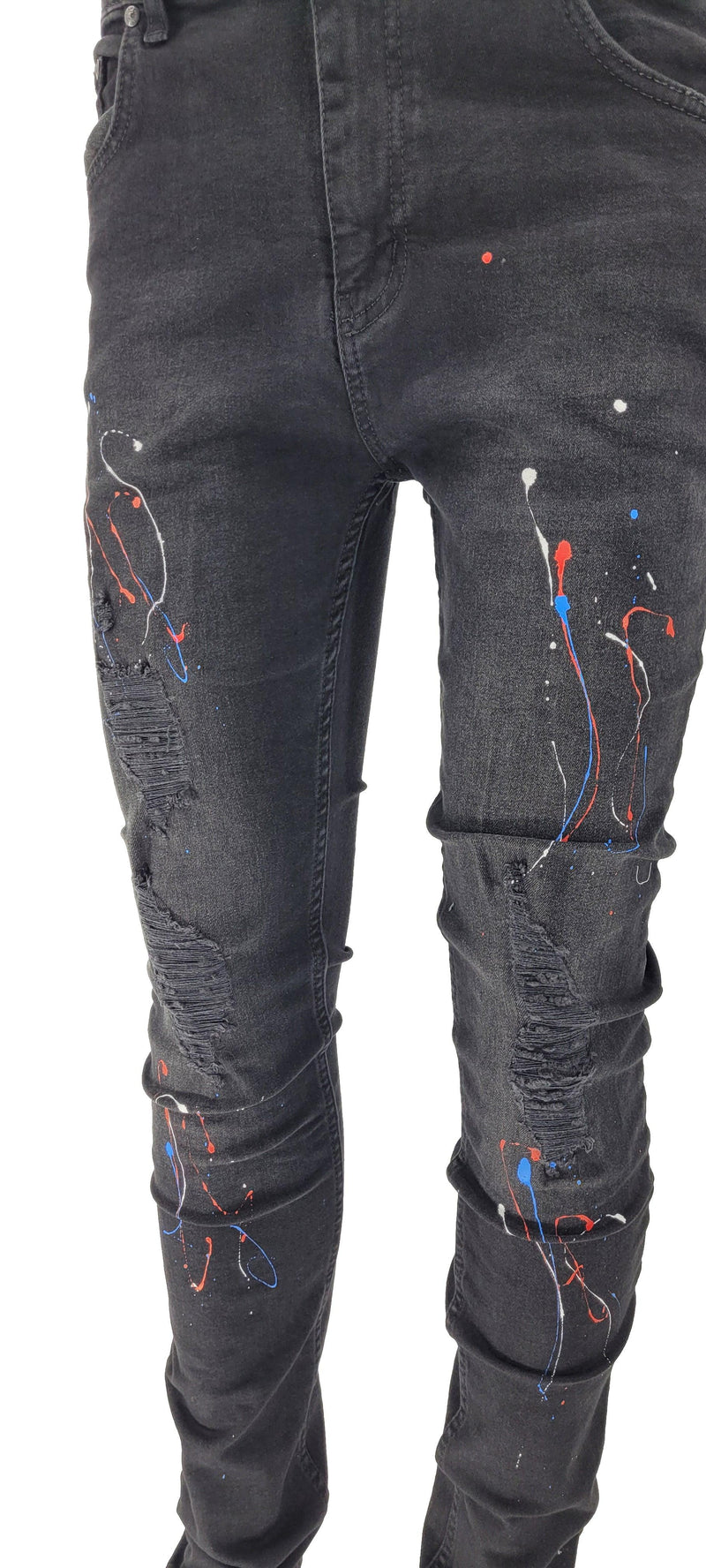 GP PATCHWORK PAINT SPLATTER JEANS - BLACK - Georgio Peviani