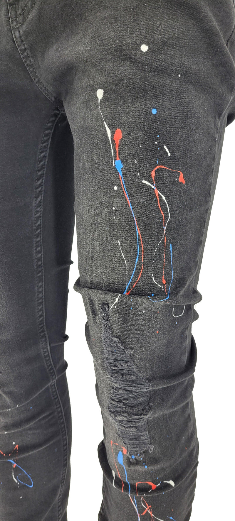 GP PATCHWORK PAINT SPLATTER JEANS - BLACK - Georgio Peviani