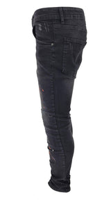 GP PATCHWORK PAINT SPLATTER JEANS - BLACK - Georgio Peviani