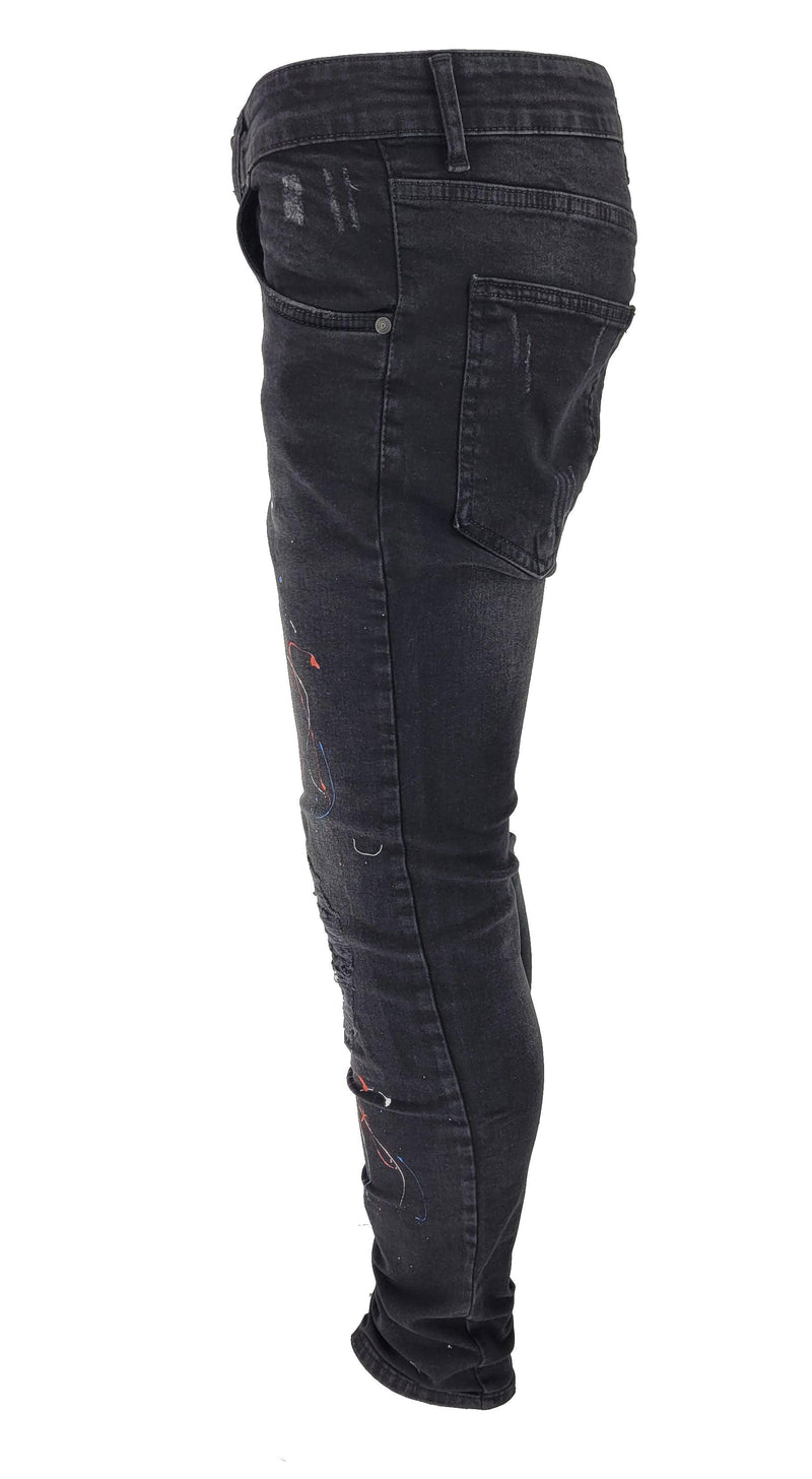 GP PATCHWORK PAINT SPLATTER JEANS - BLACK - Georgio Peviani