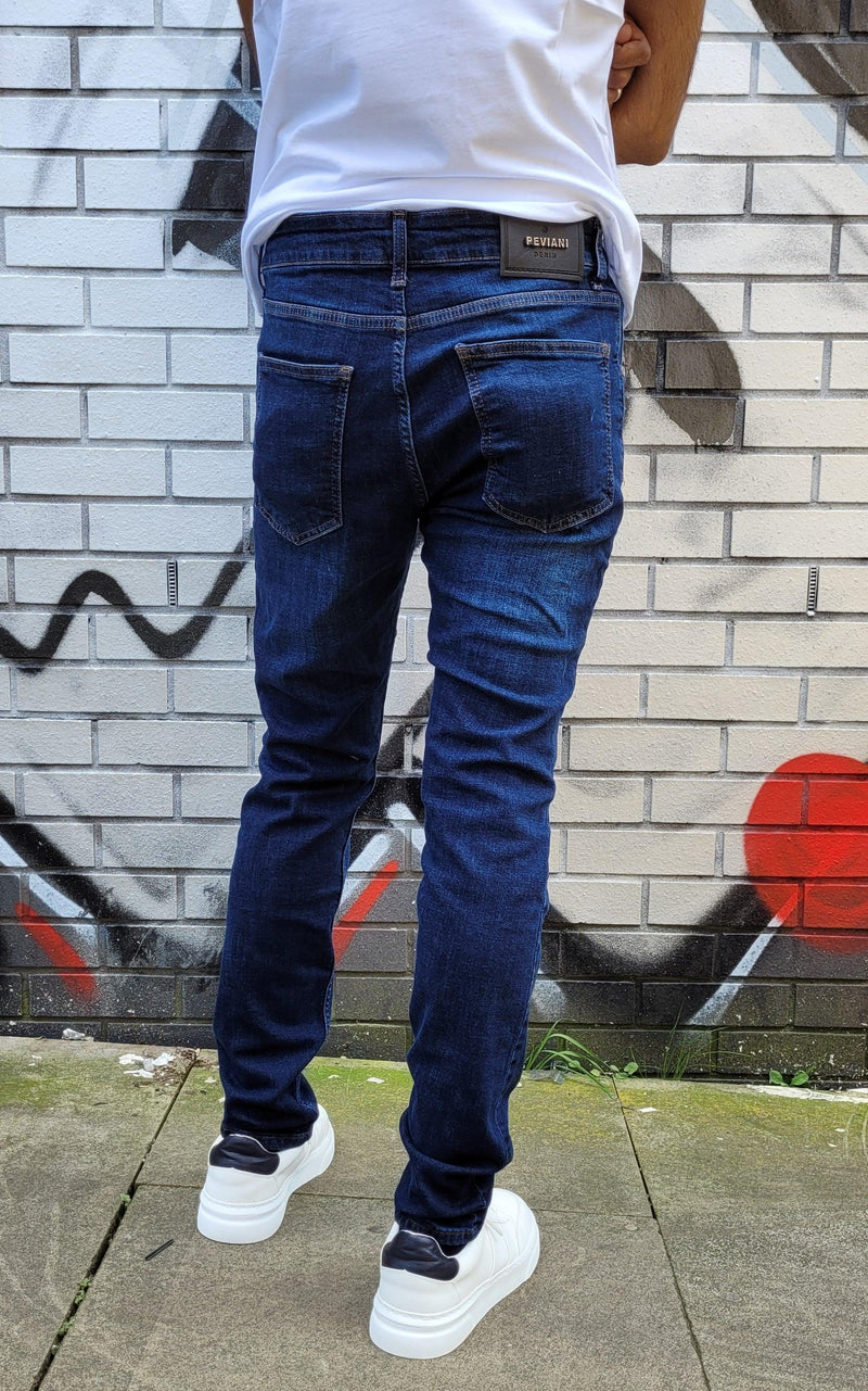 Peviani Ripped Slim Fit Jeans-Blue - Georgio Peviani