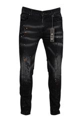 PATCHWORK PAINT SPLATTER JEANS - BLACK - Georgio Peviani