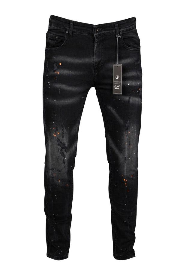 PATCHWORK PAINT SPLATTER JEANS - BLACK - Georgio Peviani