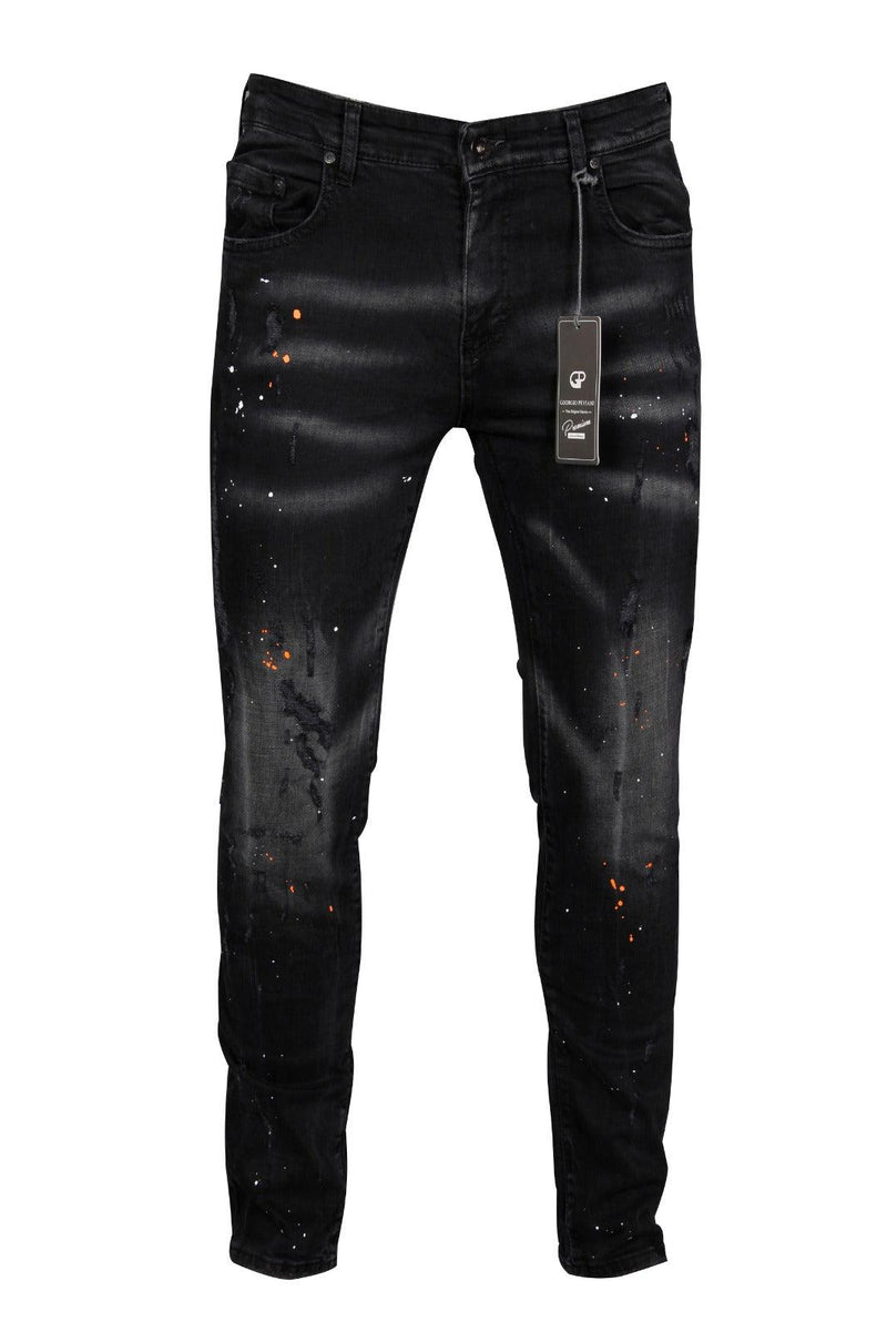PATCHWORK PAINT SPLATTER JEANS - BLACK - Georgio Peviani