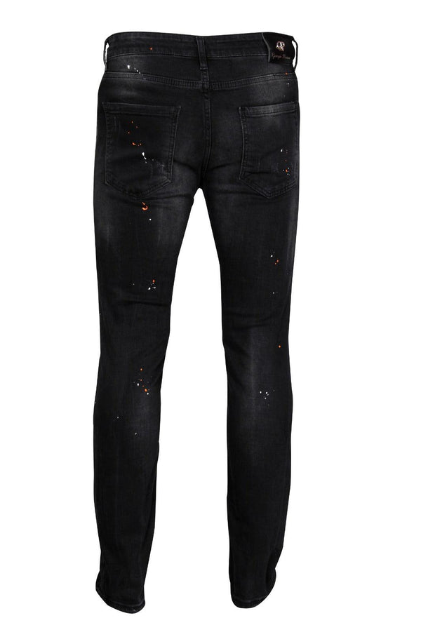 PATCHWORK PAINT SPLATTER JEANS - BLACK - Georgio Peviani