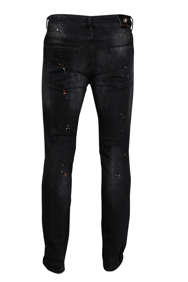 PATCHWORK PAINT SPLATTER JEANS - BLACK - Georgio Peviani